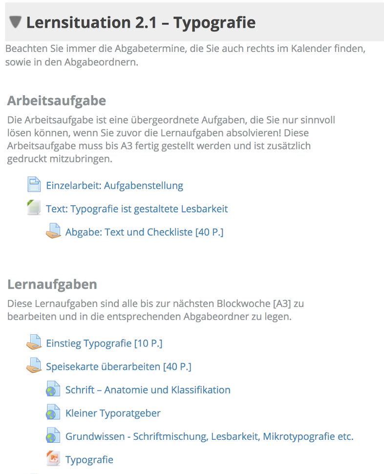 Lernsituationen mit Punkten in Moodle