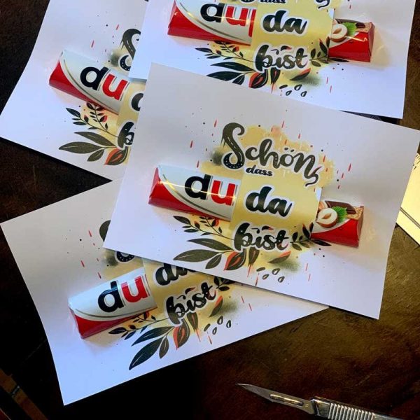 "Schön, dass DU da bist" Grußkarte mit Schokolade Vorlage als PDF zum Download [Digital]